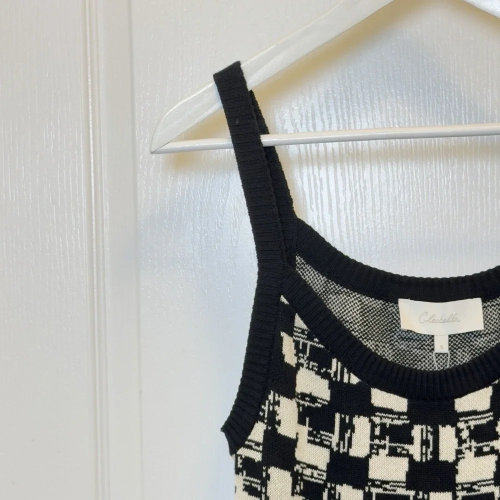 NEW Cleobella Payton Midi Dress Biarritz Black/Ivory Check Knit Sleeveless Small